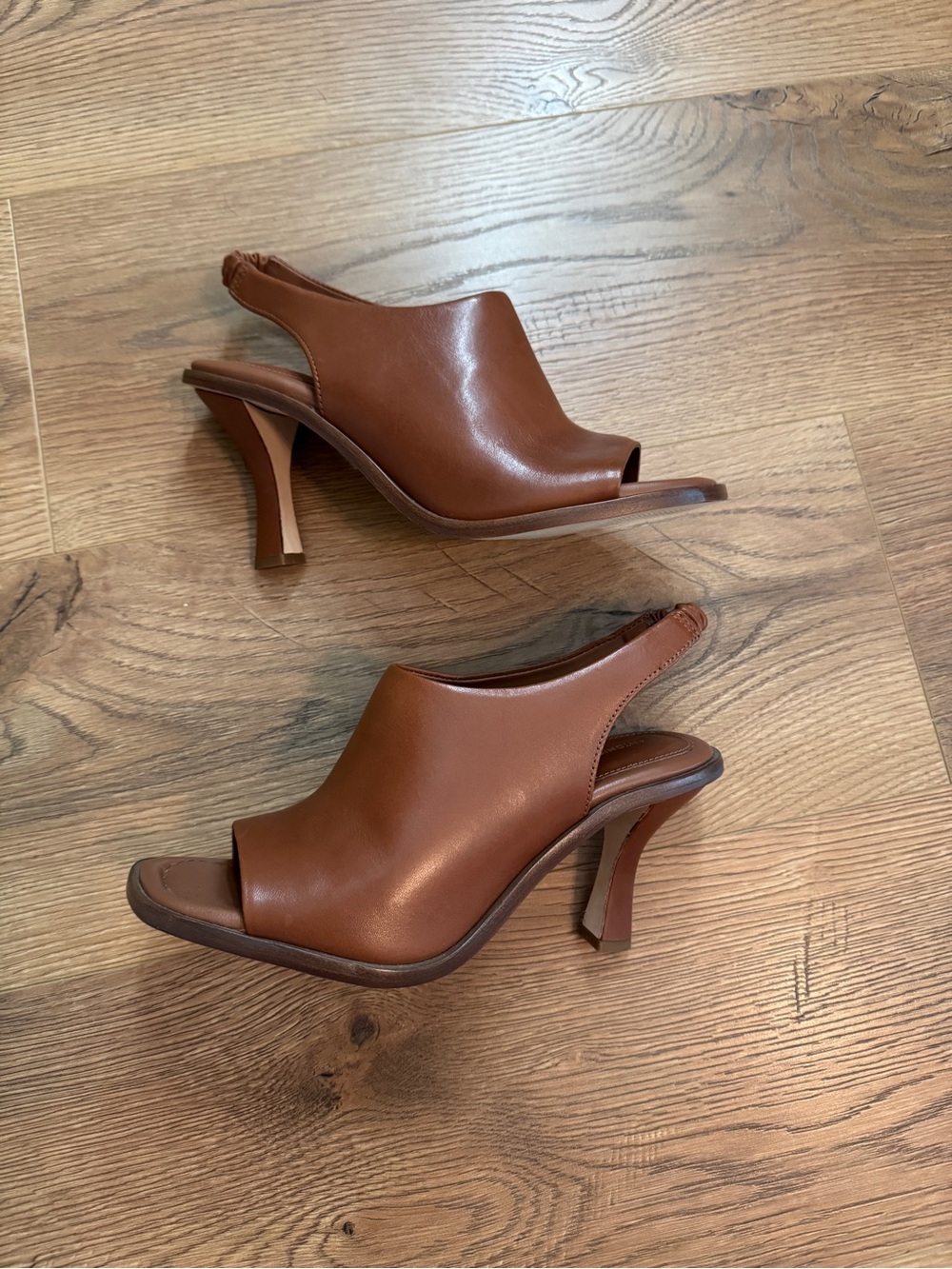 Antonio Melani Brown Leather Slingback Peep-Toe Heels Size 8 - Picture 3 of 6